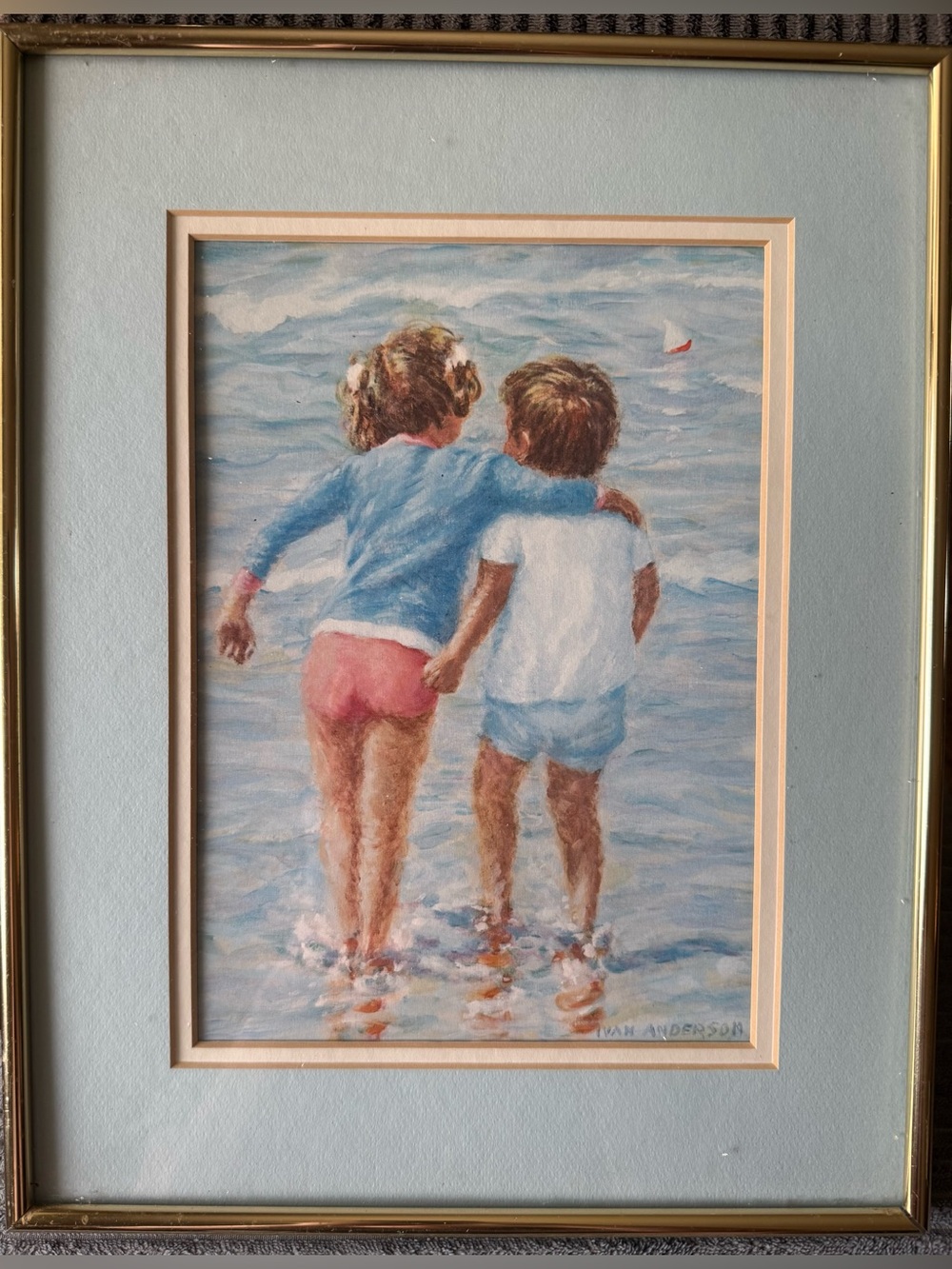 Vintage Coastal Children Beach Walk Wall Art Ivan Anderson Framed Print
